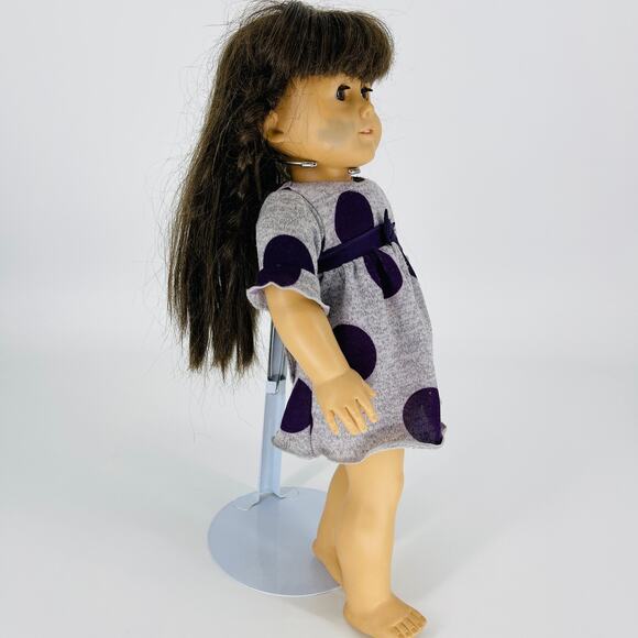 What A Doll Grey/Gray Dress with Purple Polka Dots and Bow for 18 inch Dolls GUC - Picture 2 of 11